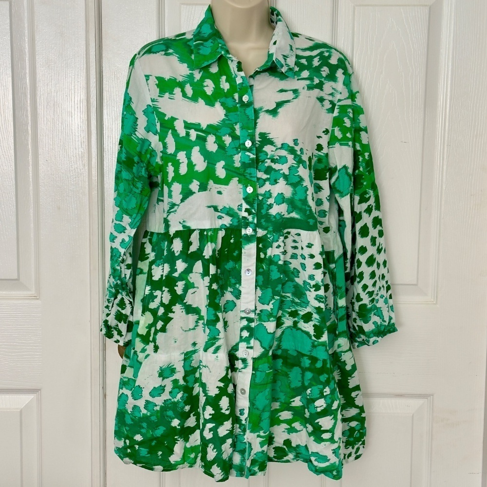 Be Boho Vibrant Green and White Print Cotton Mini Dress  Bohemian M